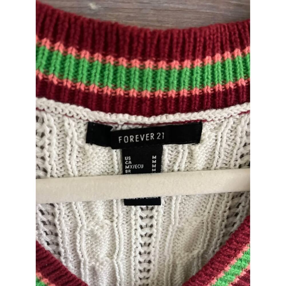 Forever 21 Cable Knit Sweater Vest Medium White Cropped Academia Collegiate Y2K - Picture 5 of 7